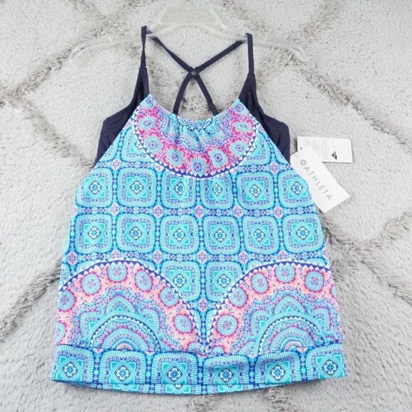 Athleta FIJI Blousy Tankini Top Womens 34B/C Swim Beach Wear Blue - Picture 4 of 11